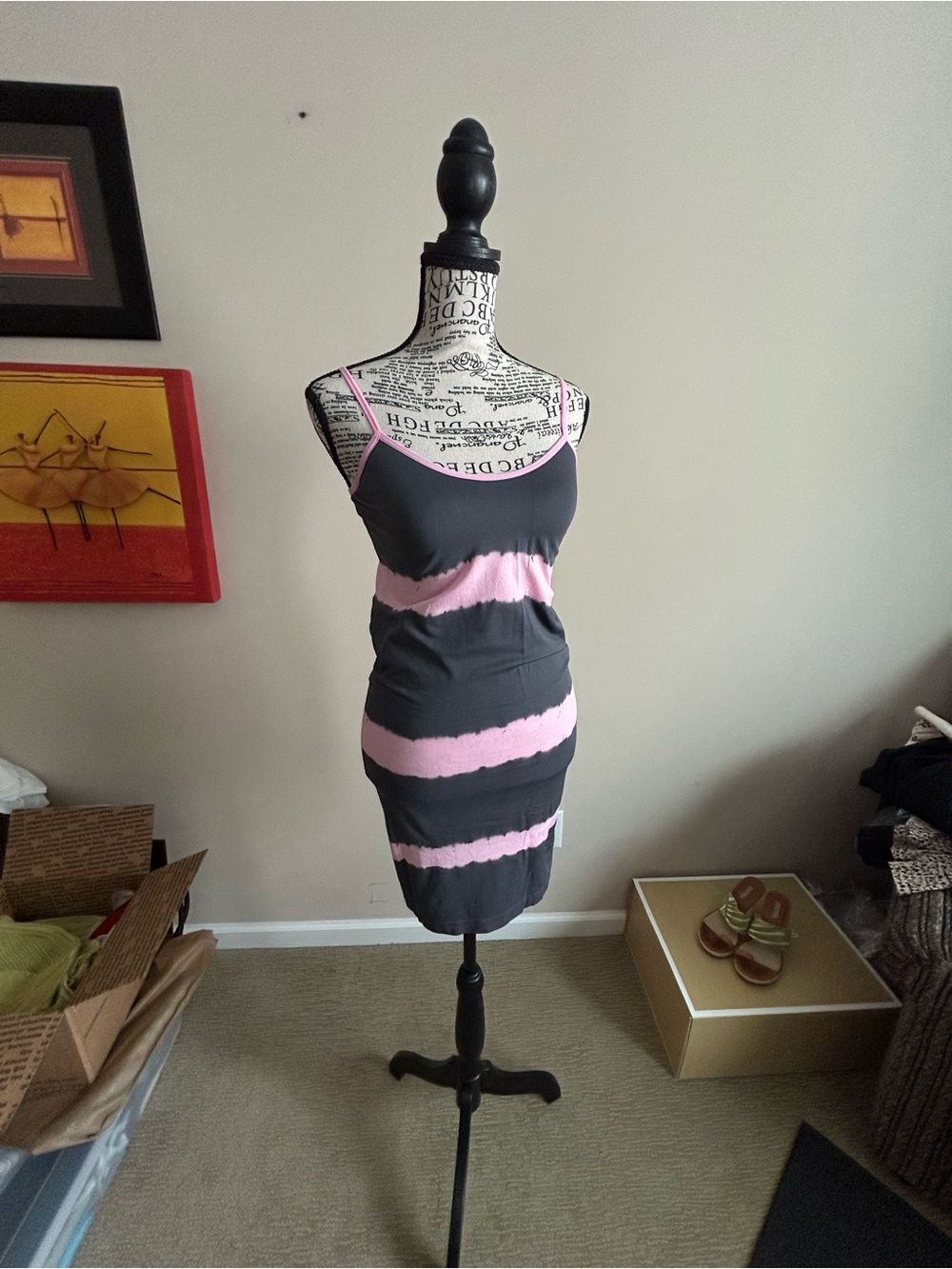 Source Unknown Black and Pink Spaghetti straps Bodycon Dress.
